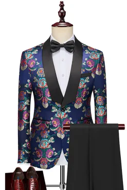 Flor da Marinha Jacquard 2 Peças Ternos de Baile de Formatura Masculino