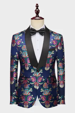 Flor da Marinha Jacquard 2 Peças Ternos de Baile de Formatura Masculino