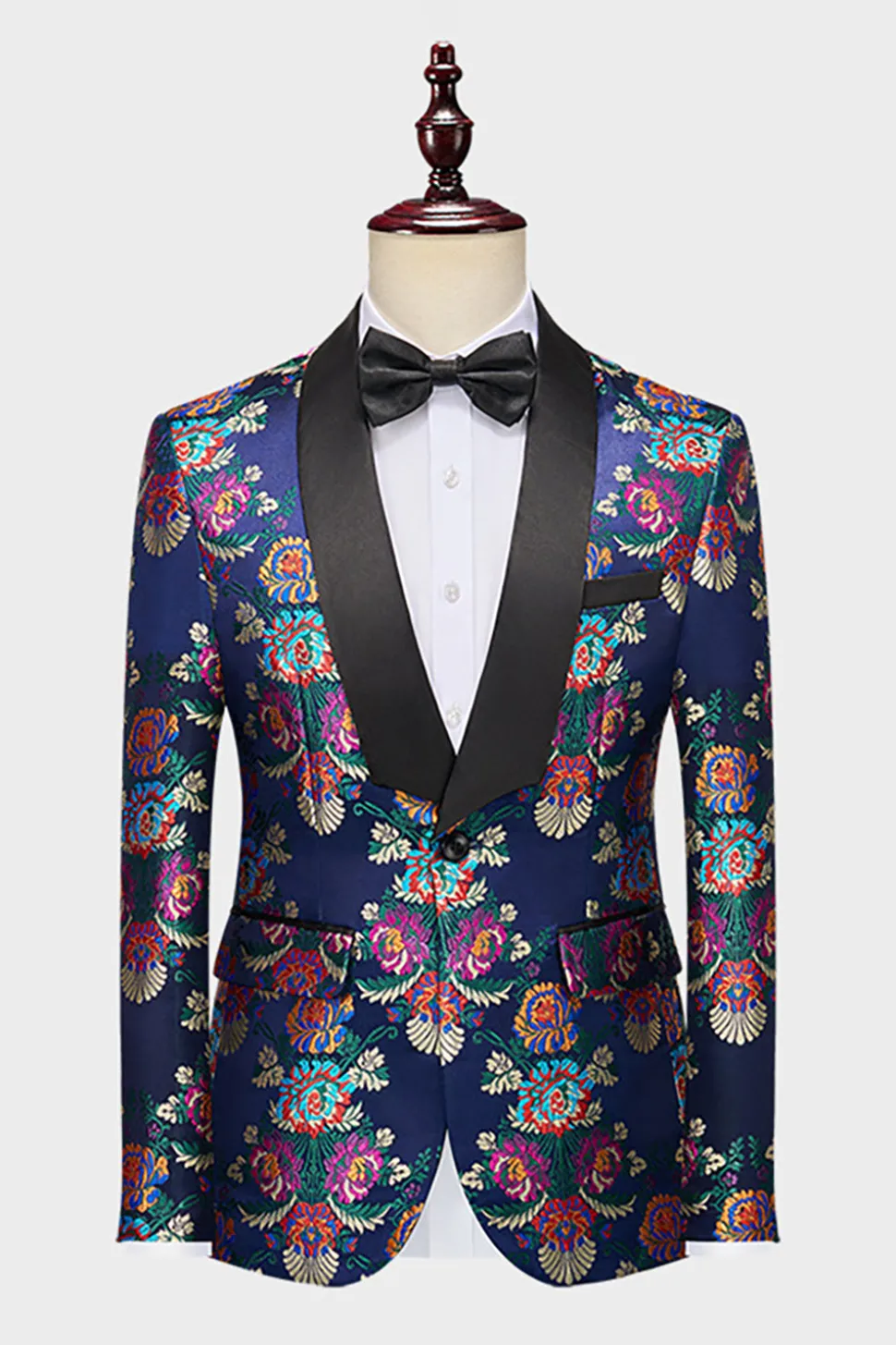Flor da Marinha Jacquard 2 Peças Ternos de Baile de Formatura Masculino