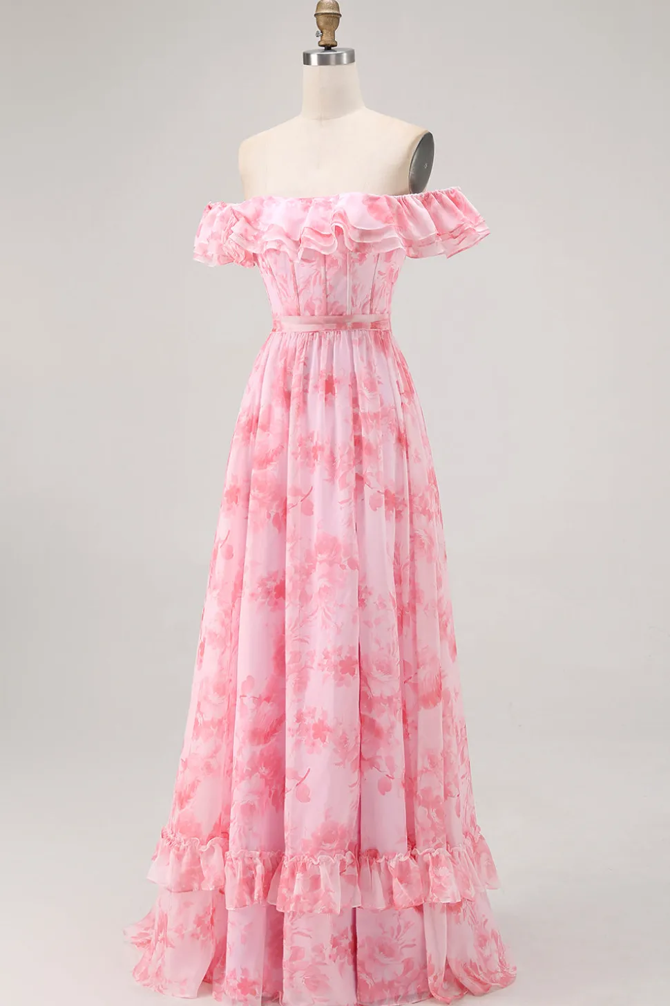 Flor de champanhe fora do ombro espartilho A-Line vestido de dama de honra com fenda