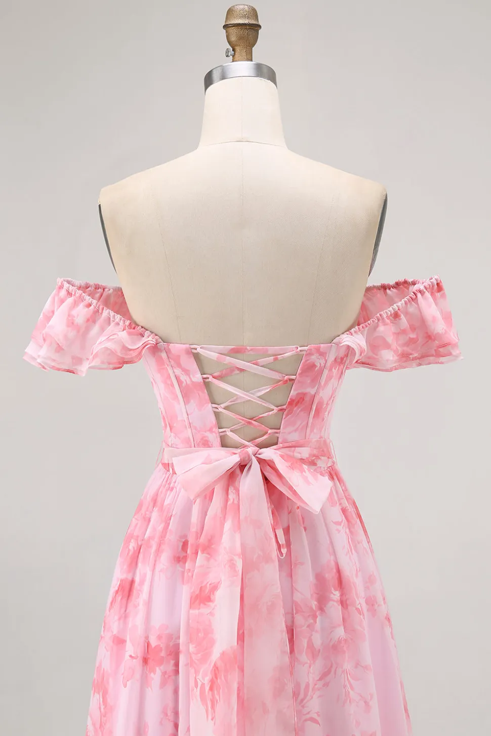 Flor de champanhe fora do ombro espartilho A-Line vestido de dama de honra com fenda