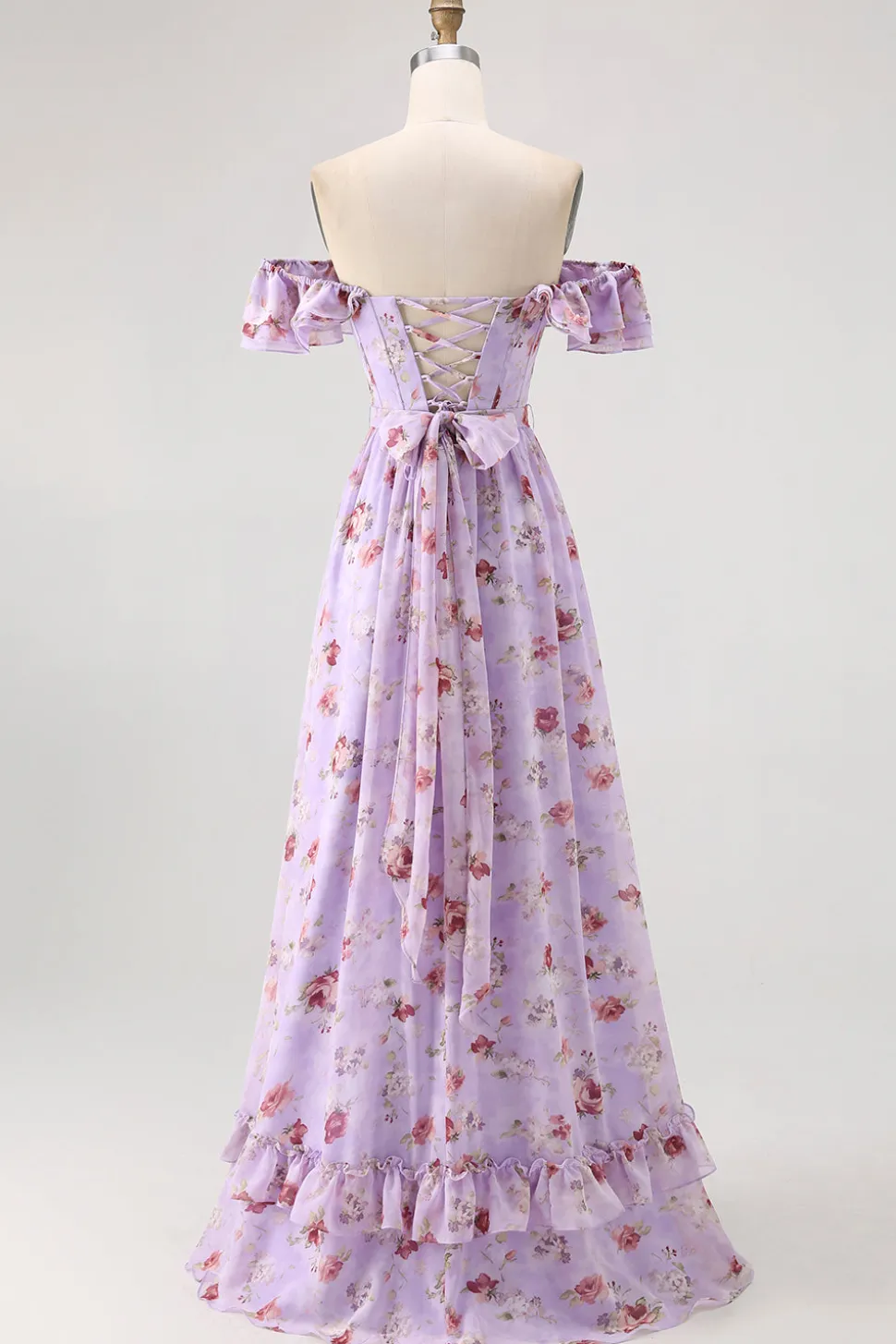 Flor de champanhe fora do ombro espartilho A-Line vestido de dama de honra com fenda