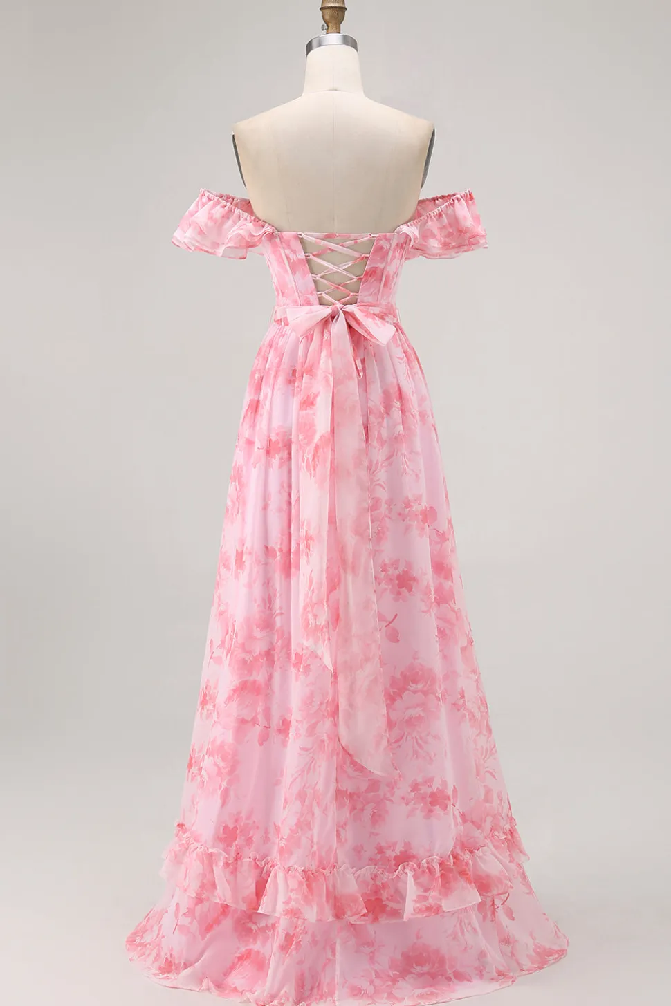 Flor de champanhe fora do ombro espartilho A-Line vestido de dama de honra com fenda