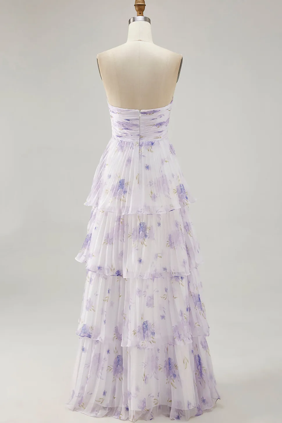 Flor de lavanda em camadas Uma linha sem alças plissado vestido de dama de honra