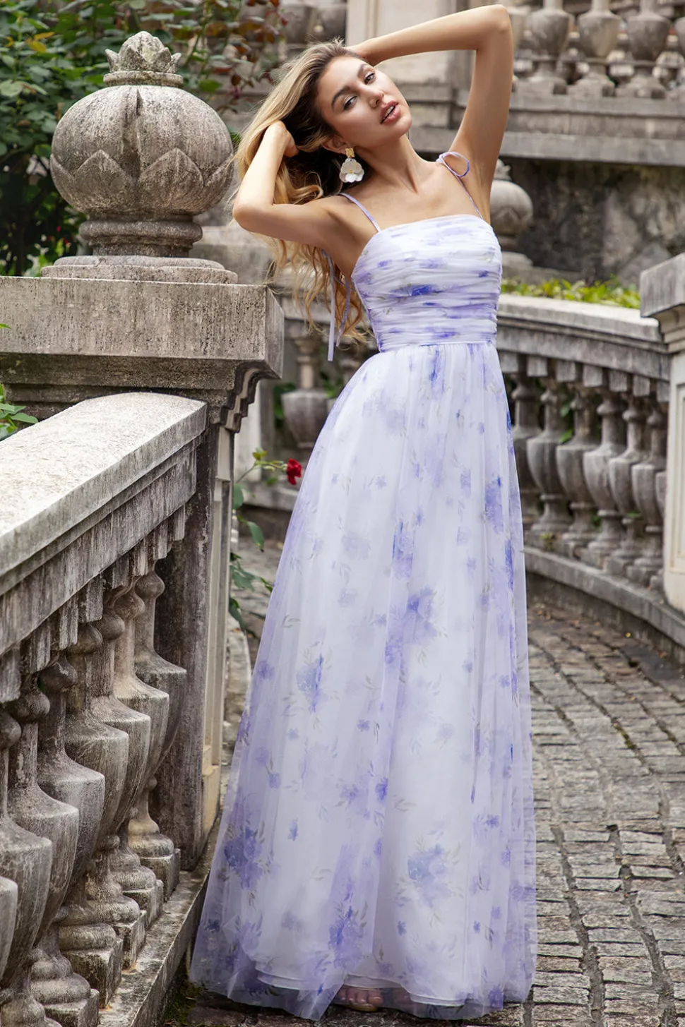 Flor de Lavanda Uma Linha Esparguete Alças Longo Vestido de Madrinha com Fenda