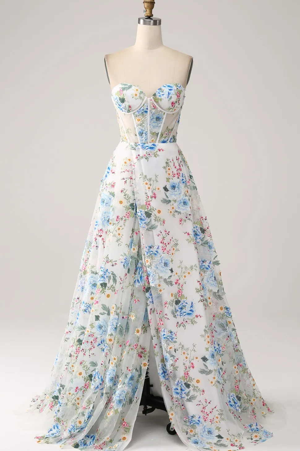 Flor de Marfim A-Line Strapless Long Corset Prom Dress