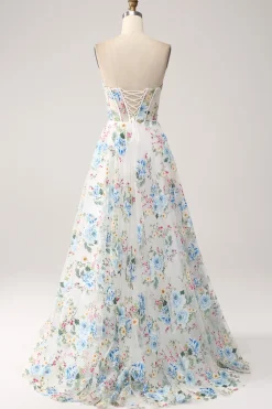 Flor de Marfim A-Line Strapless Long Corset Prom Dress