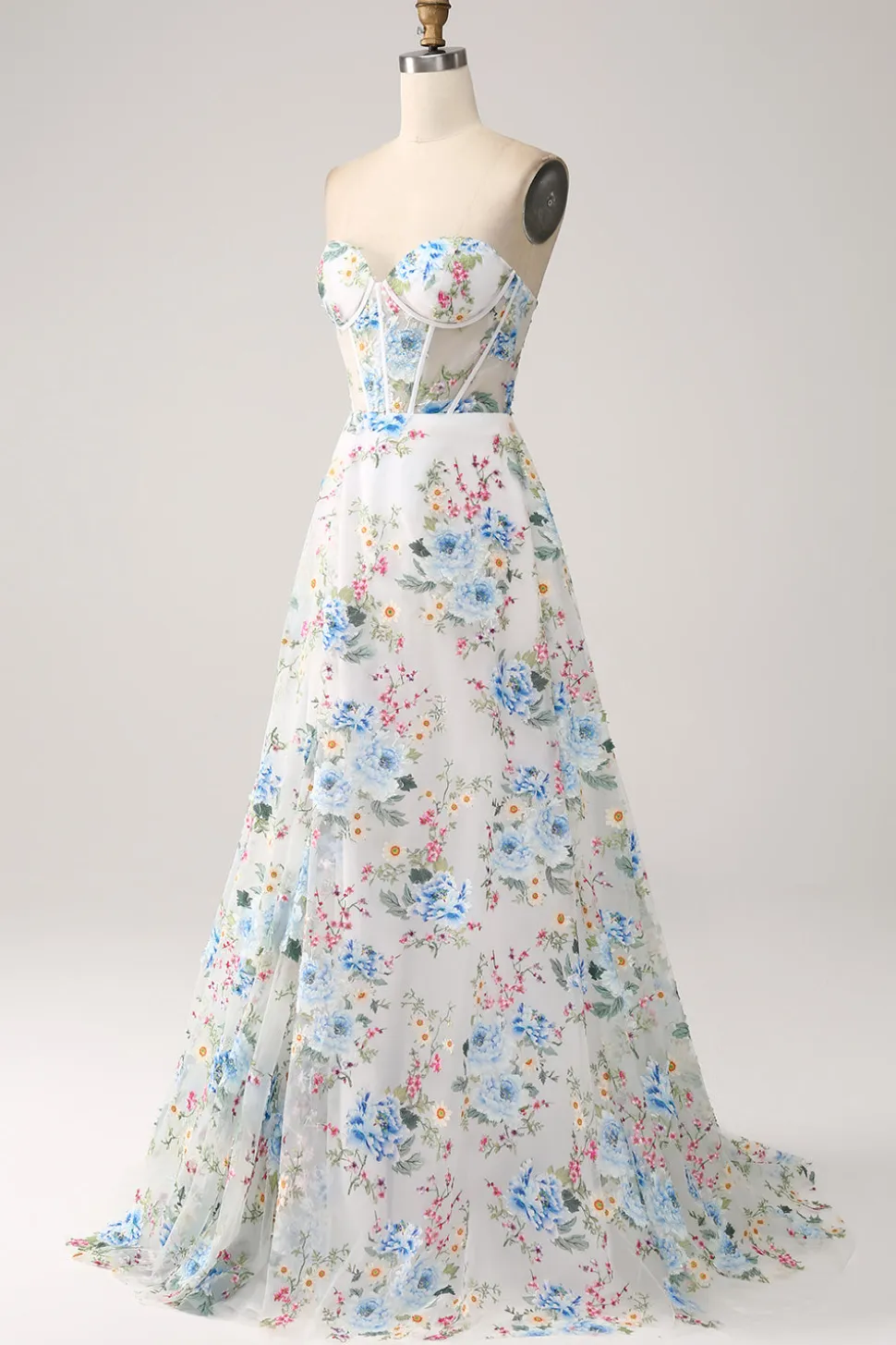 Flor de Marfim A-Line Strapless Long Corset Prom Dress