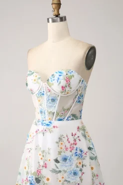Flor de Marfim A-Line Strapless Long Corset Prom Dress