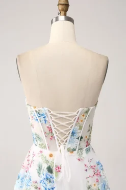 Flor de Marfim A-Line Strapless Long Corset Prom Dress