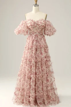 Flor fora do ombros vestido do baile
