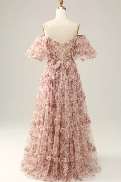 Flor fora do ombros vestido do baile