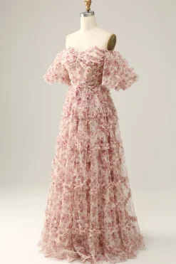 Flor fora do ombros vestido do baile