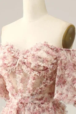 Flor fora do ombros vestido do baile
