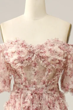 Flor fora do ombros vestido do baile