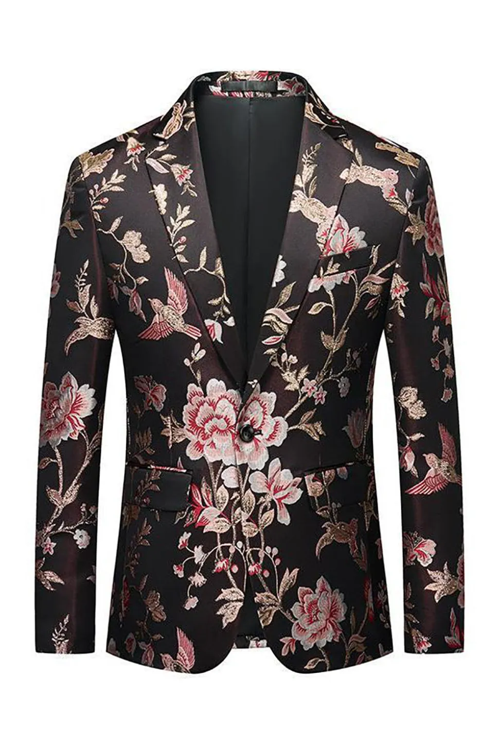 Flor Preta Jacquard Notched Lapela Men Blazer