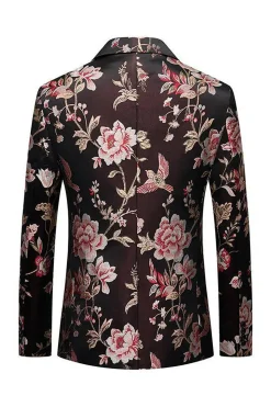 Flor Preta Jacquard Notched Lapela Men Blazer