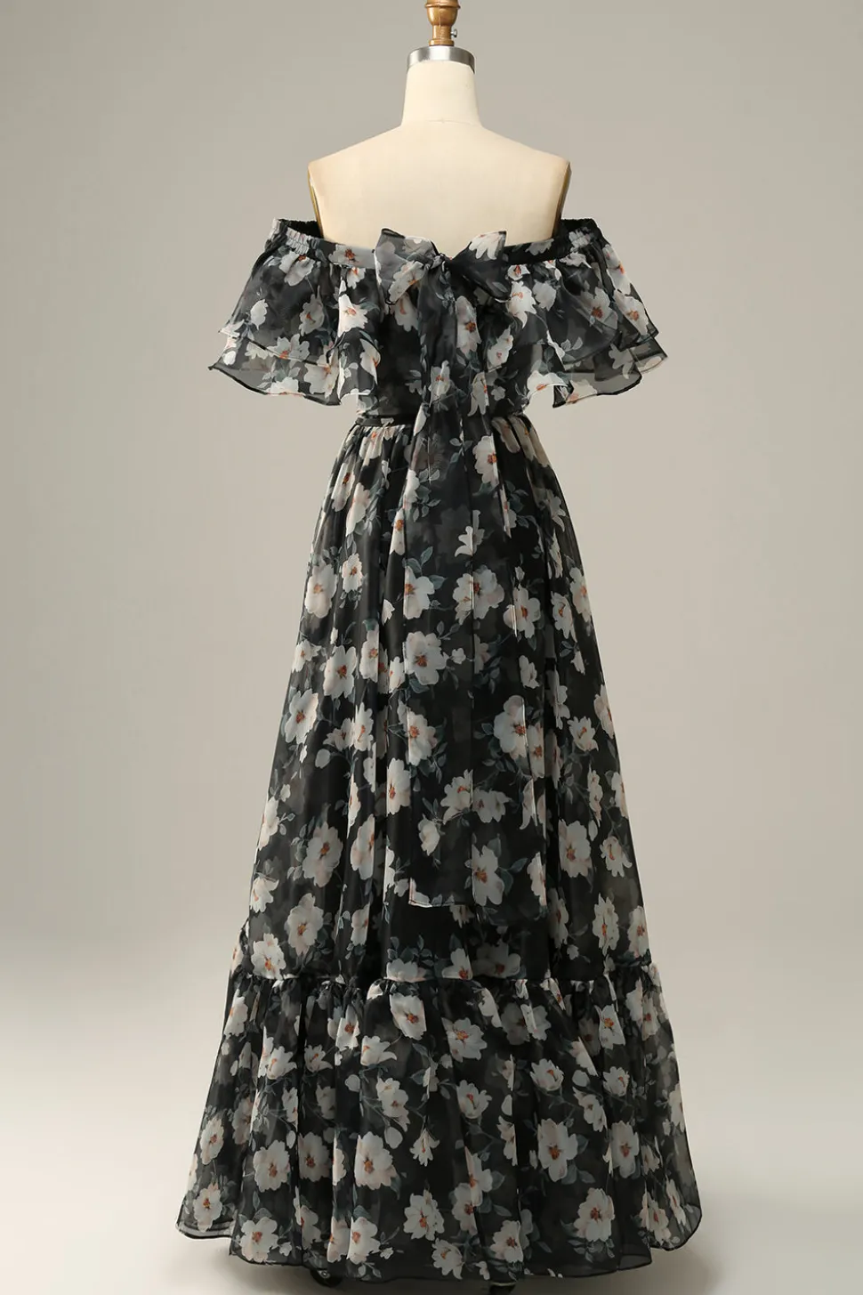 Flor Preto Fora do Ombros Vestido do Baile