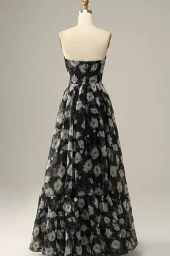 Flor Preto Fora do Ombros Vestido do Baile