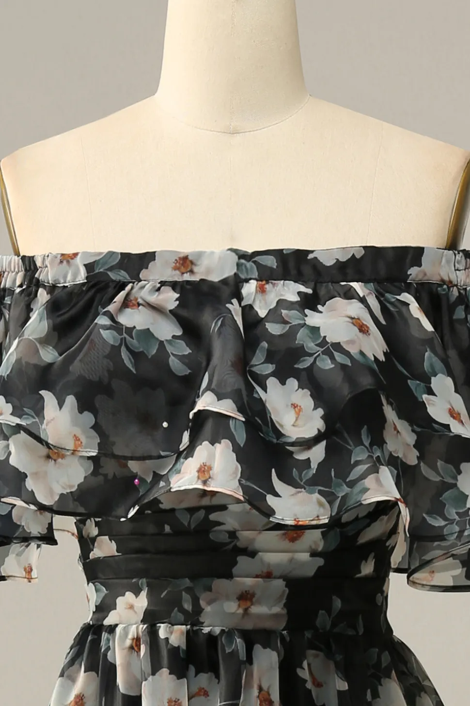 Flor Preto Fora do Ombros Vestido do Baile