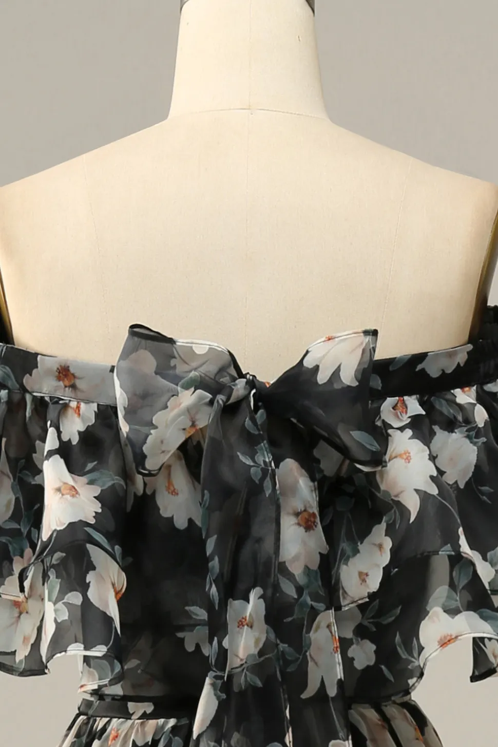 Flor Preto Fora do Ombros Vestido do Baile