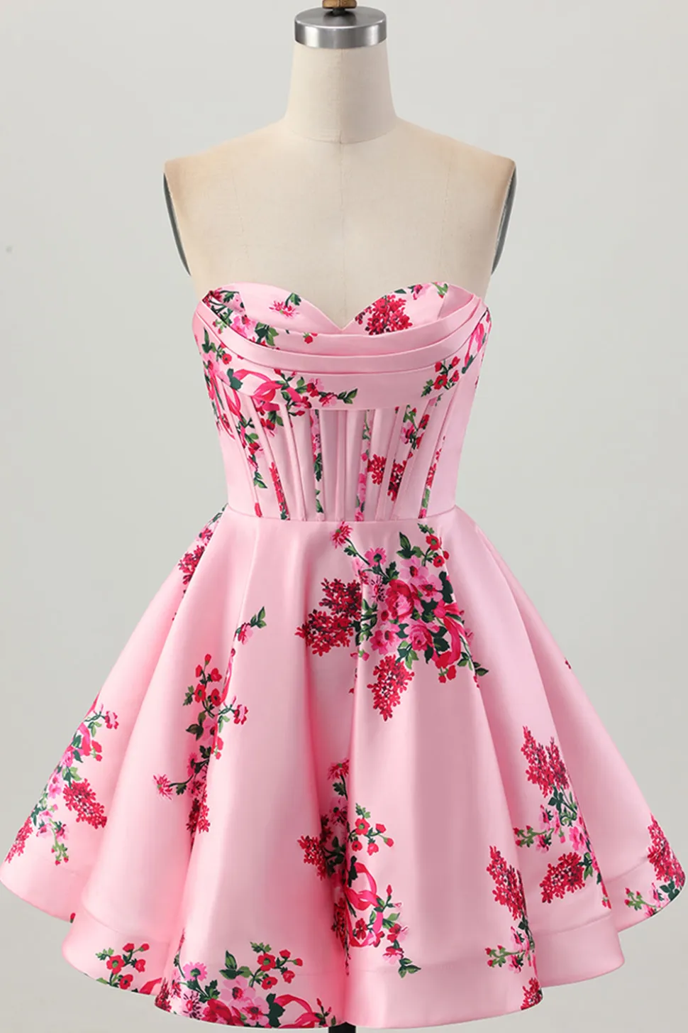 Flor Rosa A-Line Querida Cetim Corset Homecoming Dress