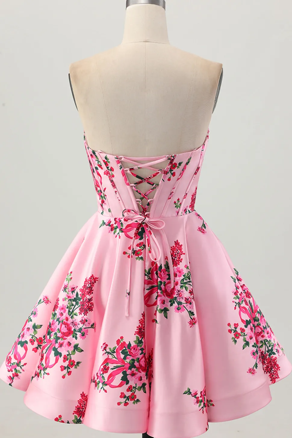 Flor Rosa A-Line Querida Cetim Corset Homecoming Dress