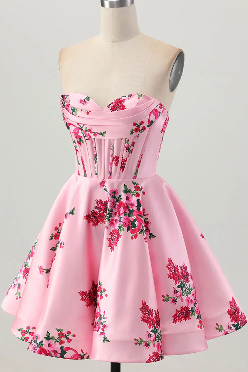 Flor Rosa A-Line Querida Cetim Corset Homecoming Dress