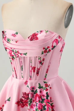 Flor Rosa A-Line Querida Cetim Corset Homecoming Dress