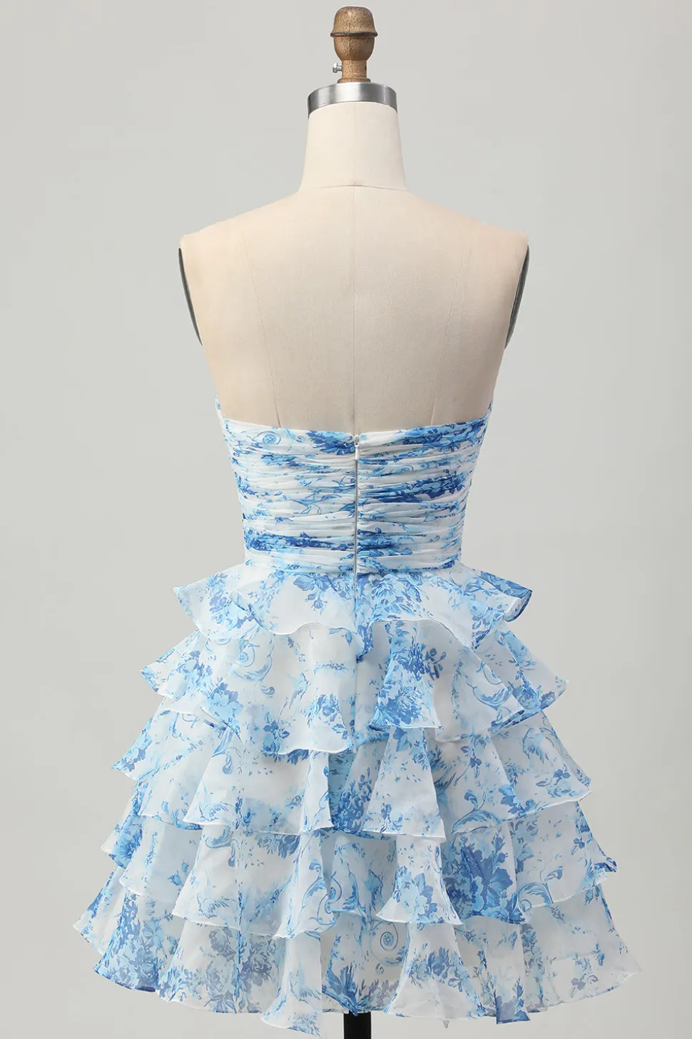 Flor rosa A-line Strapless Tiered Short Homecoming Dress com arco frontal