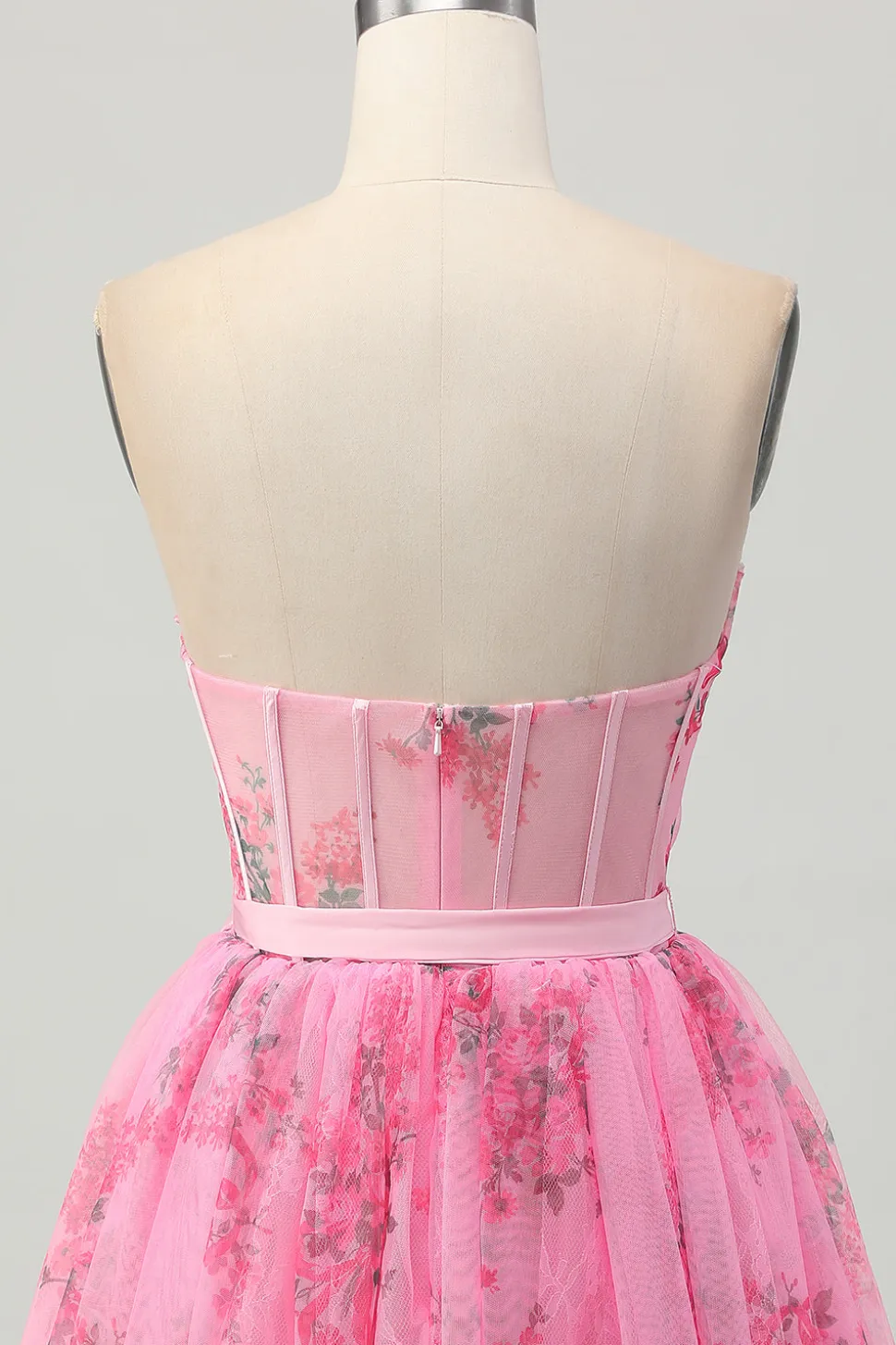 Flor rosa espartilho sem alças curto vestido de volta ao lar com arco