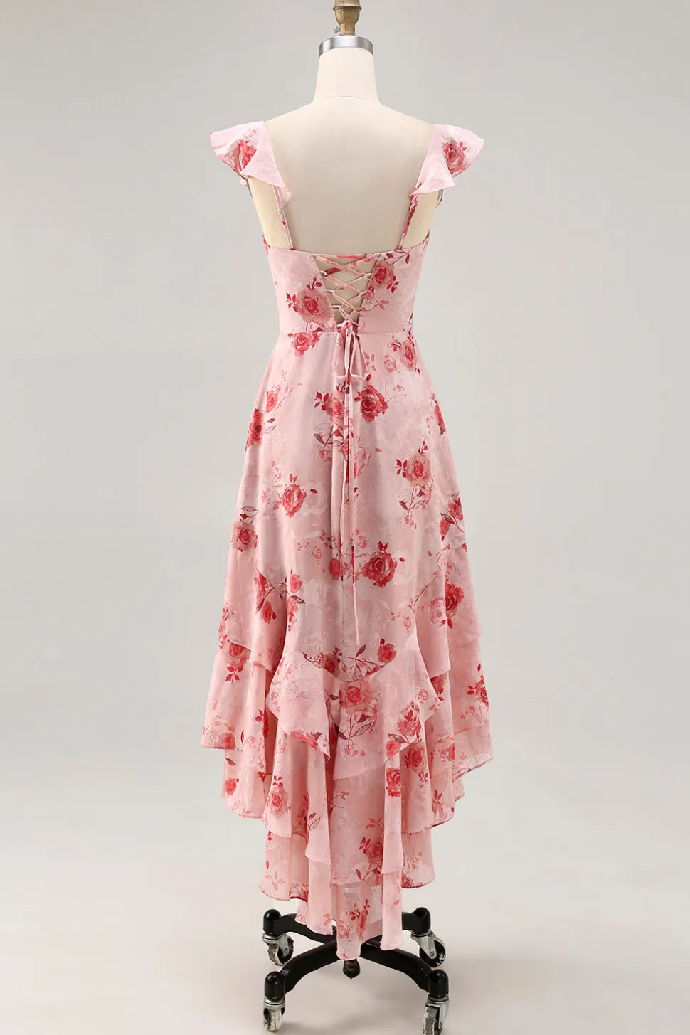 Flor rosa estampada Uma linha babado vestido de noiva convidado