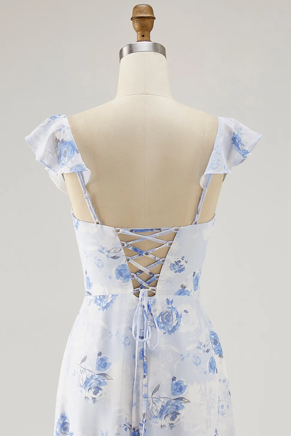 Flor rosa estampada Uma linha babado vestido de noiva convidado
