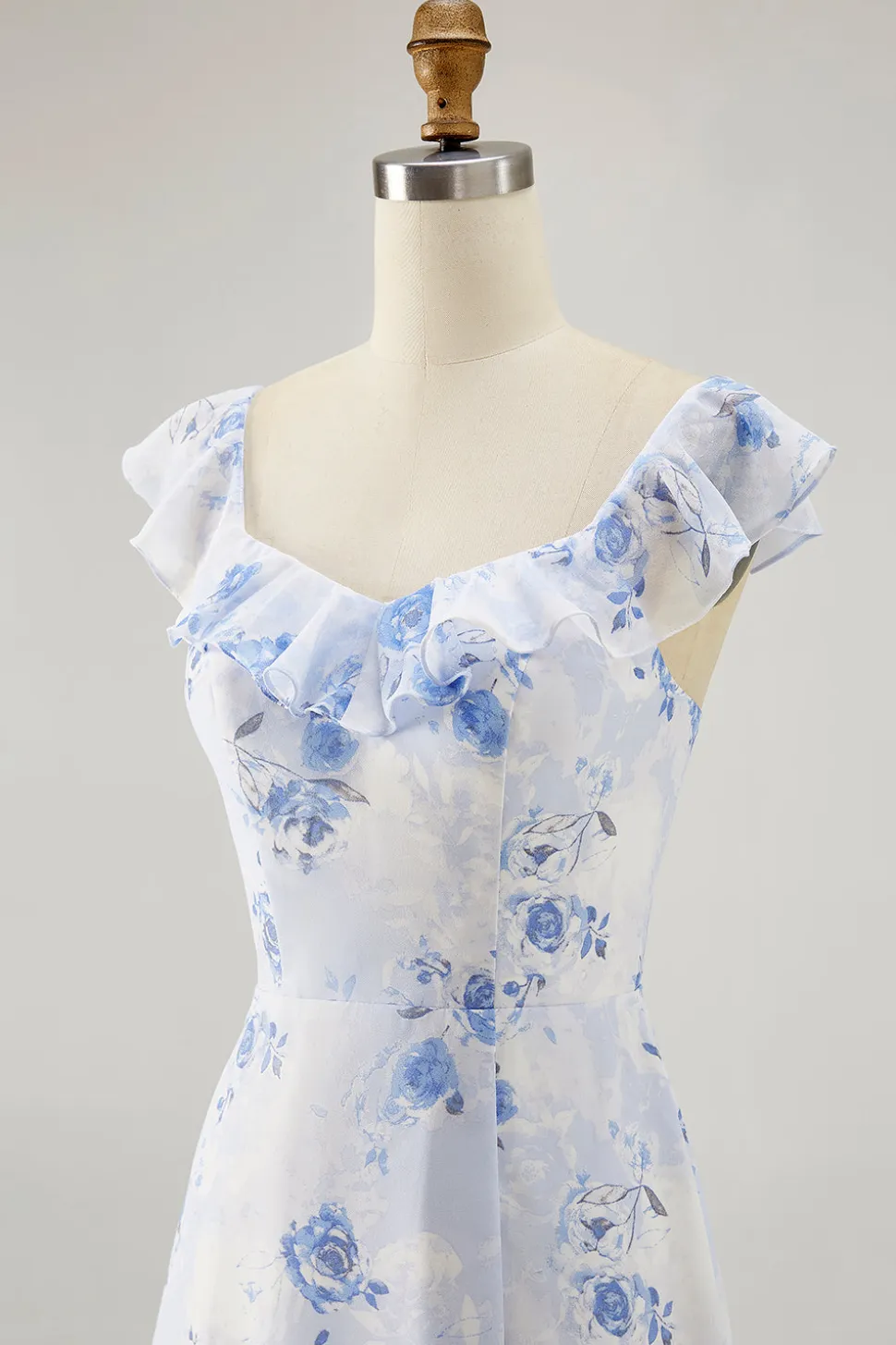 Flor rosa estampada Uma linha babado vestido de noiva convidado