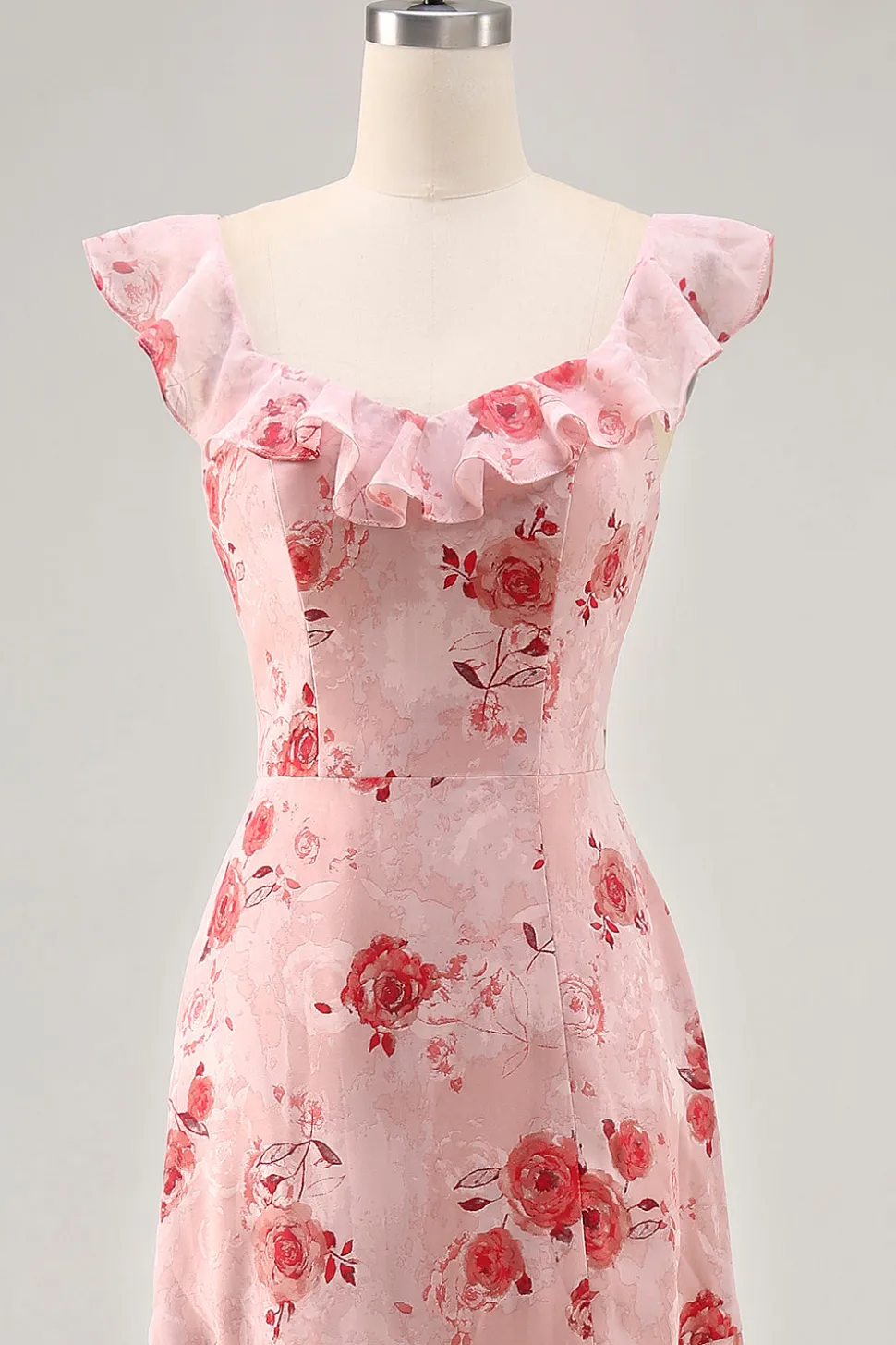 Flor rosa estampada Uma linha babado vestido de noiva convidado