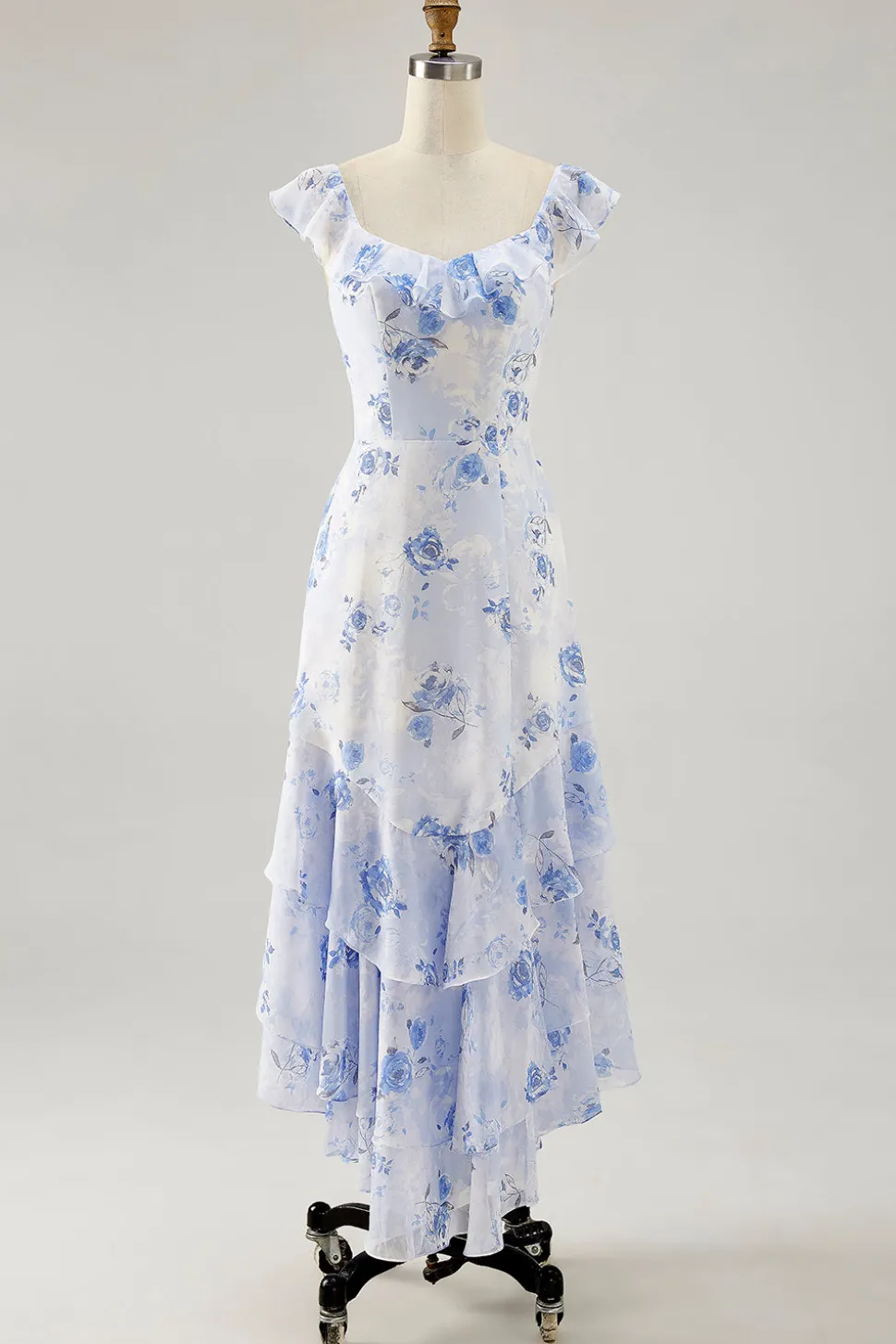 Flor rosa estampada Uma linha babado vestido de noiva convidado