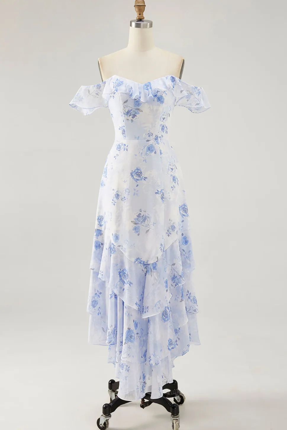 Flor rosa estampada Uma linha babado vestido de noiva convidado