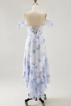 Flor rosa estampada Uma linha babado vestido de noiva convidado