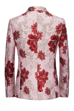 Flor Rosa Jacquard Notched Lapela Blazer Masculino