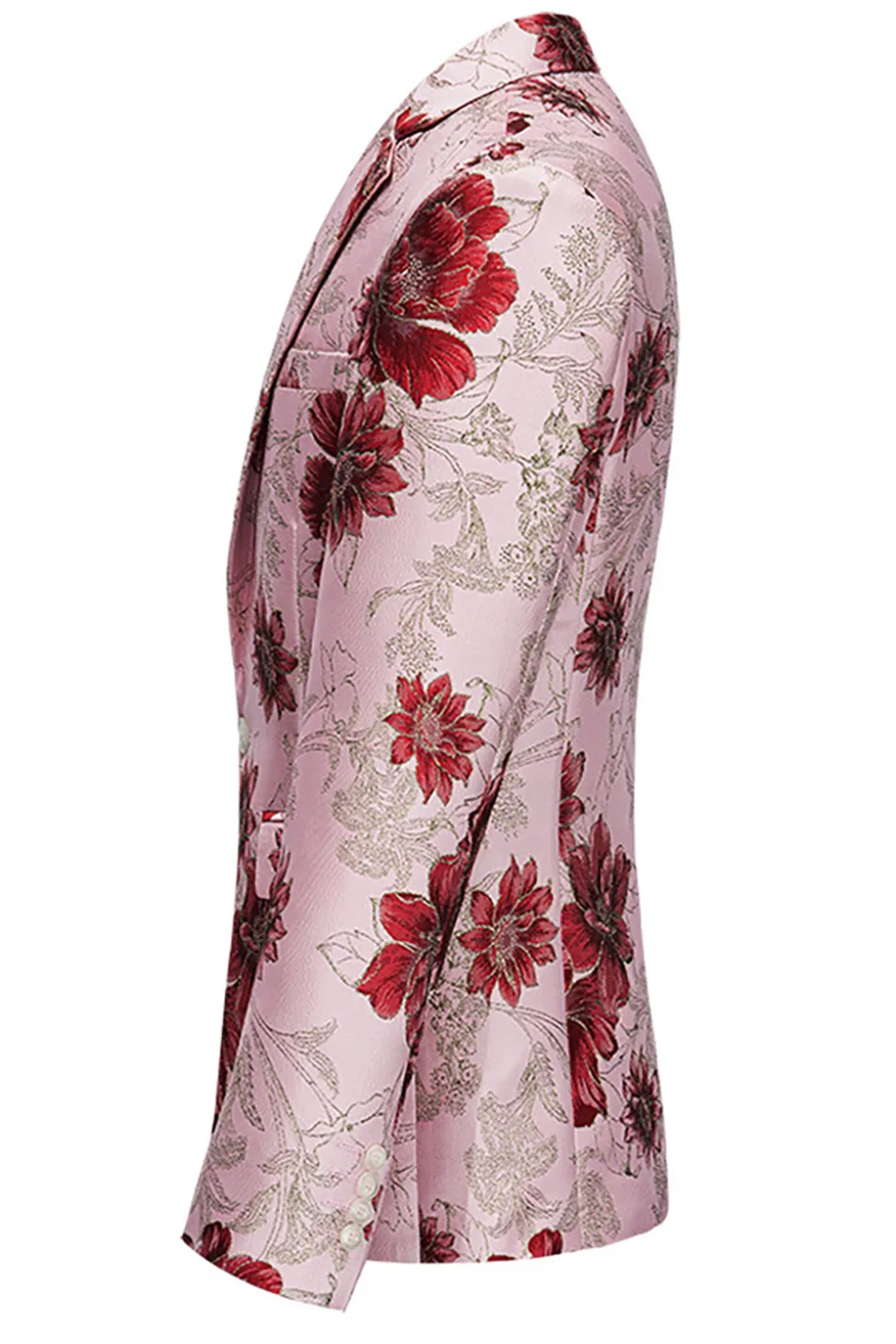 Flor Rosa Jacquard Notched Lapela Blazer Masculino