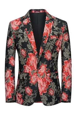 Flor Rosa Jacquard Notched Lapela Blazer Masculino