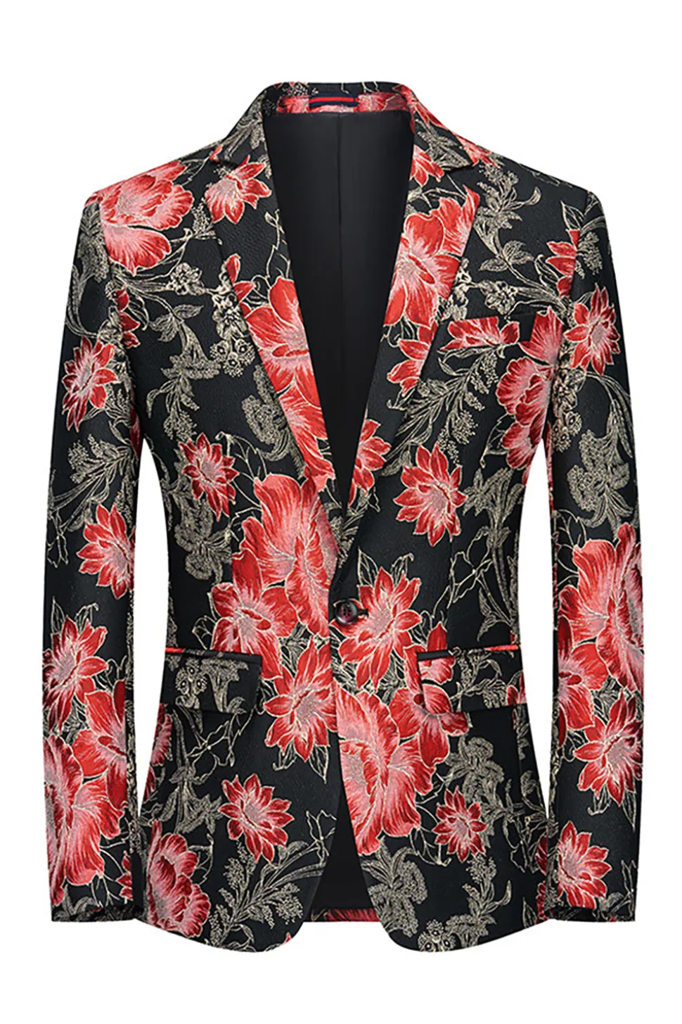 Flor Rosa Jacquard Notched Lapela Blazer Masculino