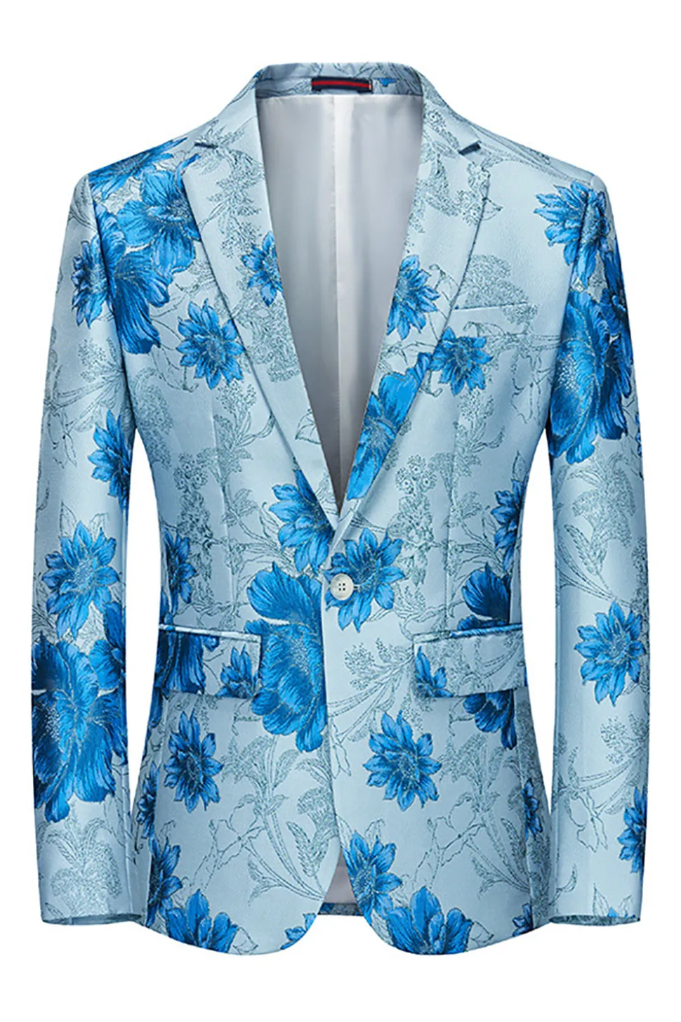 Flor Rosa Jacquard Notched Lapela Blazer Masculino