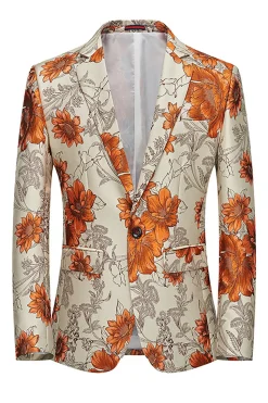 Flor Rosa Jacquard Notched Lapela Blazer Masculino