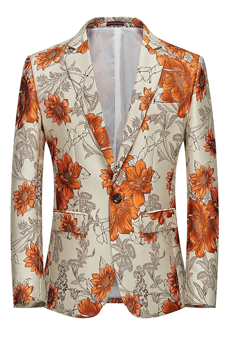 Flor Rosa Jacquard Notched Lapela Blazer Masculino