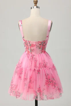 Flor Rosa Uma Linha Corset Short Homecoming Dress