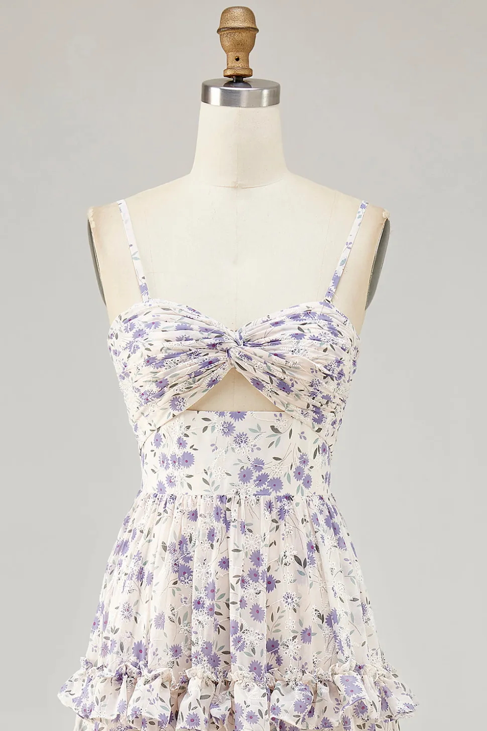 Flor roxa impressa uma linha cortada vestido de noiva com fenda