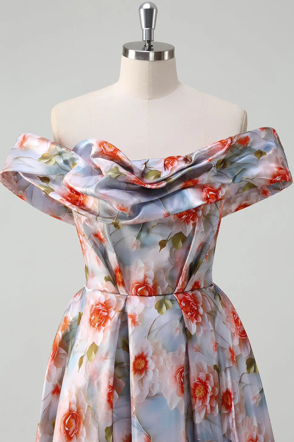 Flor Vermelha Azul Uma Linha Fora O Ombro Ruched Long Prom Dress
