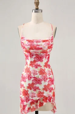 Flor vermelha estampado mini homecoming vestido