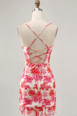 Flor vermelha estampado mini homecoming vestido